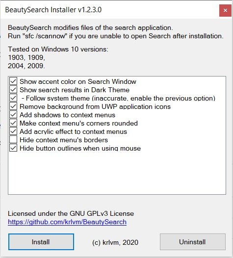 BeautySearch — настройка поиска Windows 10