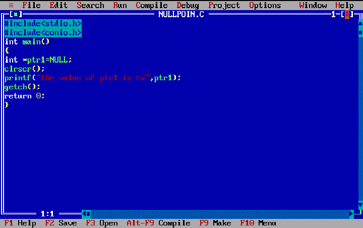 C program for null pointer