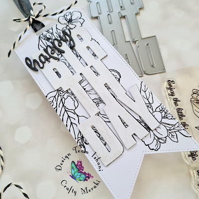 Birthday Tag, Black and white tag, Quick and simple floral tag, Craft meraki Birthday tag, Quillish