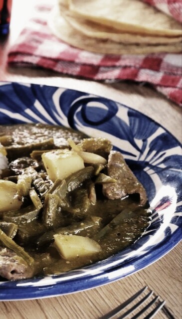 bistec en salsa verde con nopales