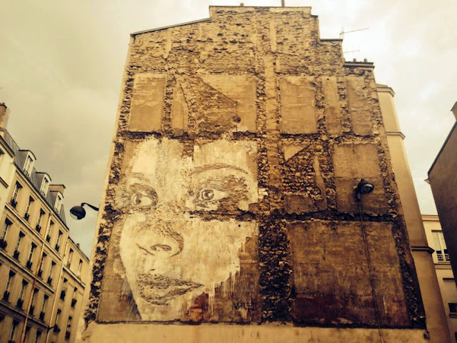 Street Art By Portuguese Artist Vhils On Rue De La Fontaine Au Roi, Paris, France. 1
