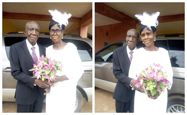 99-year-old Nigerian man weds his 86-year-old partner in church after decades together (photos)