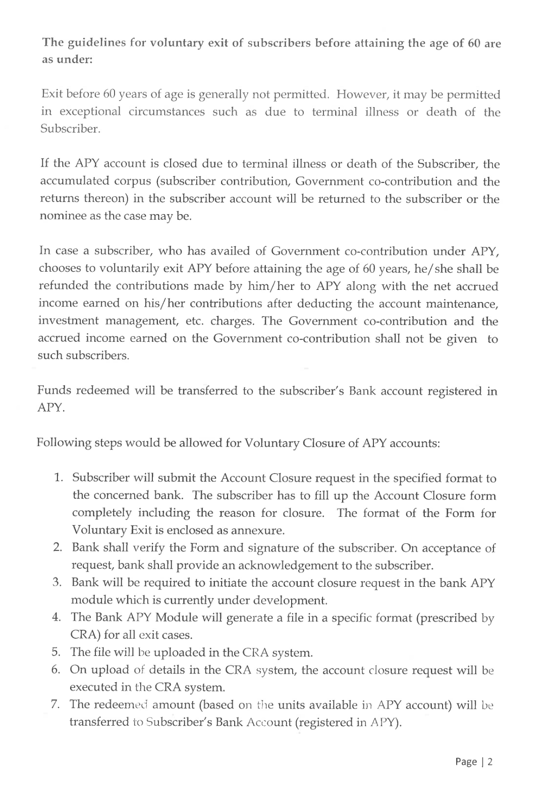 Procedure Voluntary Exit From APY Before 60 Years