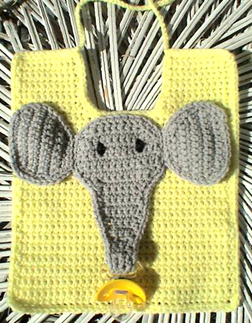 Beautiful Skills Crochet Knitting Quilting Elephant Pacifier Bib