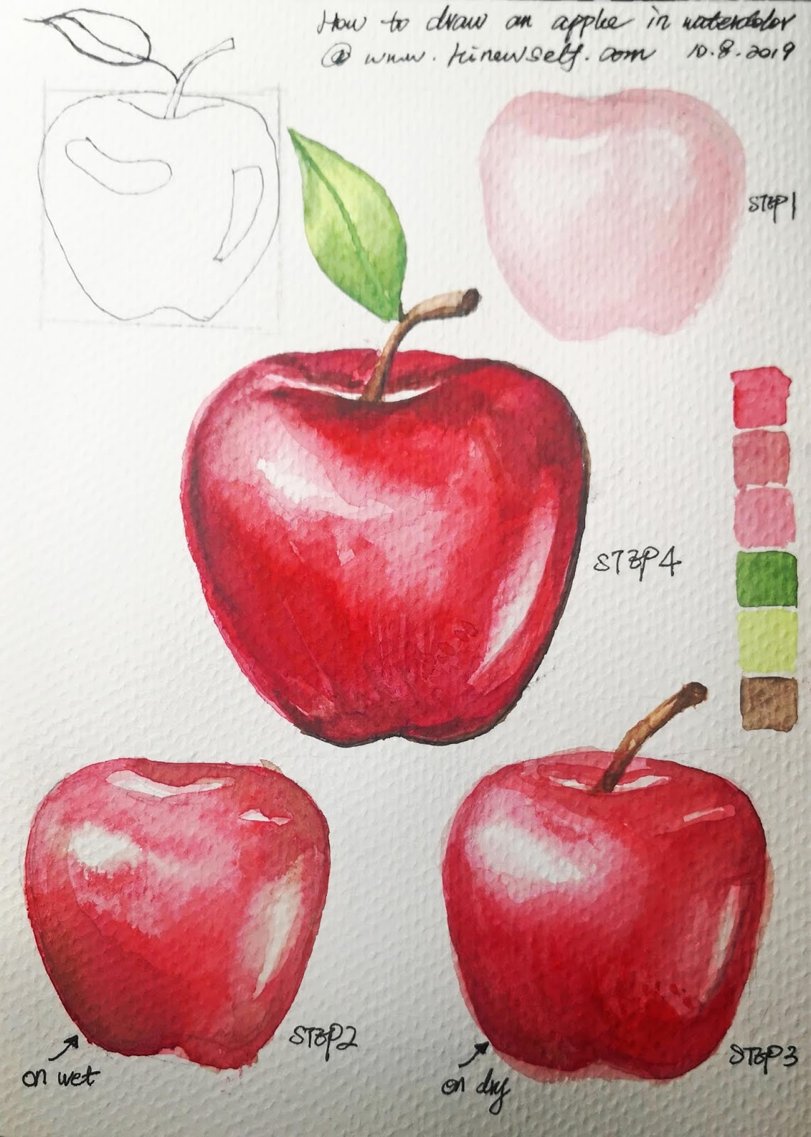 How to draw an apple in Watercolor come to see my online class