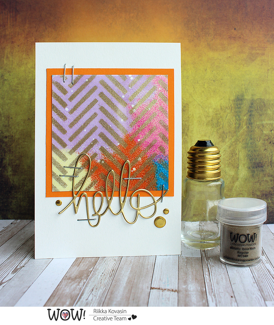Riikka Kovasin Paperiliitin Metallic "Hello" cards Wow Embossing