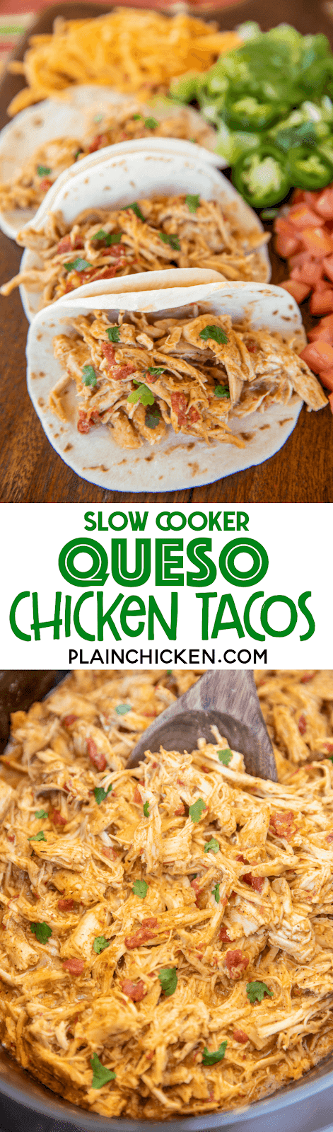 Slow Cooker Queso Chicken Tacos (4-Ingredients) | Plain Chicken®