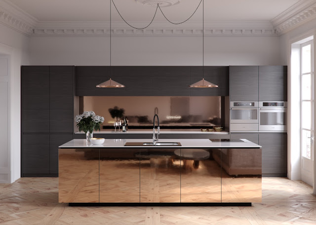 copper finish cabinetry