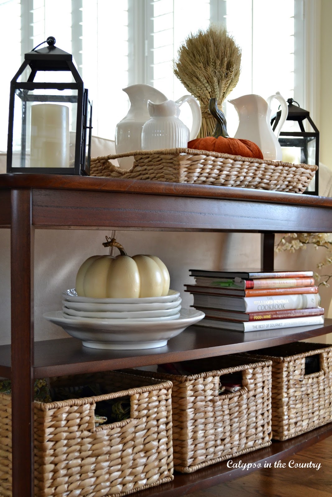Shelves with fall colored accessories Shelves with fall colored accessories