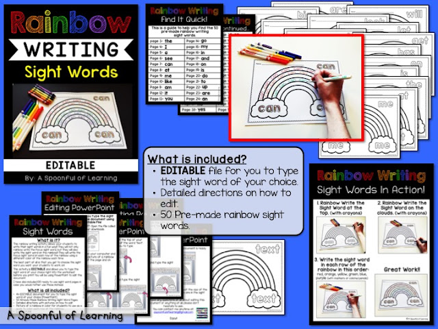 Details about the sight word rainbow writing activity