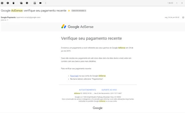 E-mail Pagamento Google Adsense