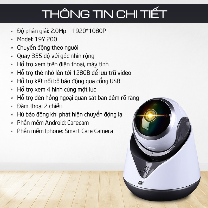 Camera Quan Sát Wifi Trong Nhà CareCam 19Y200 Độ Phân Giải 2.0Mpx