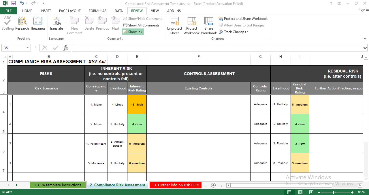 Compliance Risk Assessment Template Excel