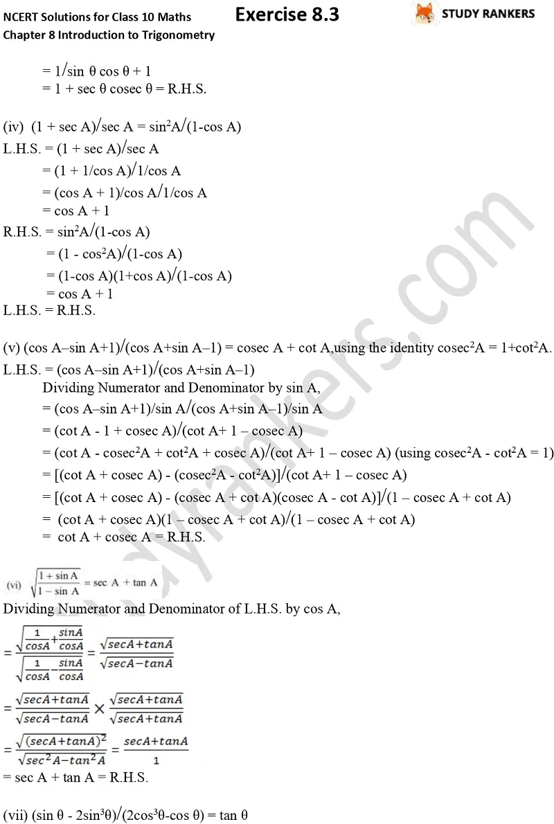 NCERT Solutions for Class 10 Maths Chapter 8 Introduction To Trigonometry Exercise 8.4 Part 5
