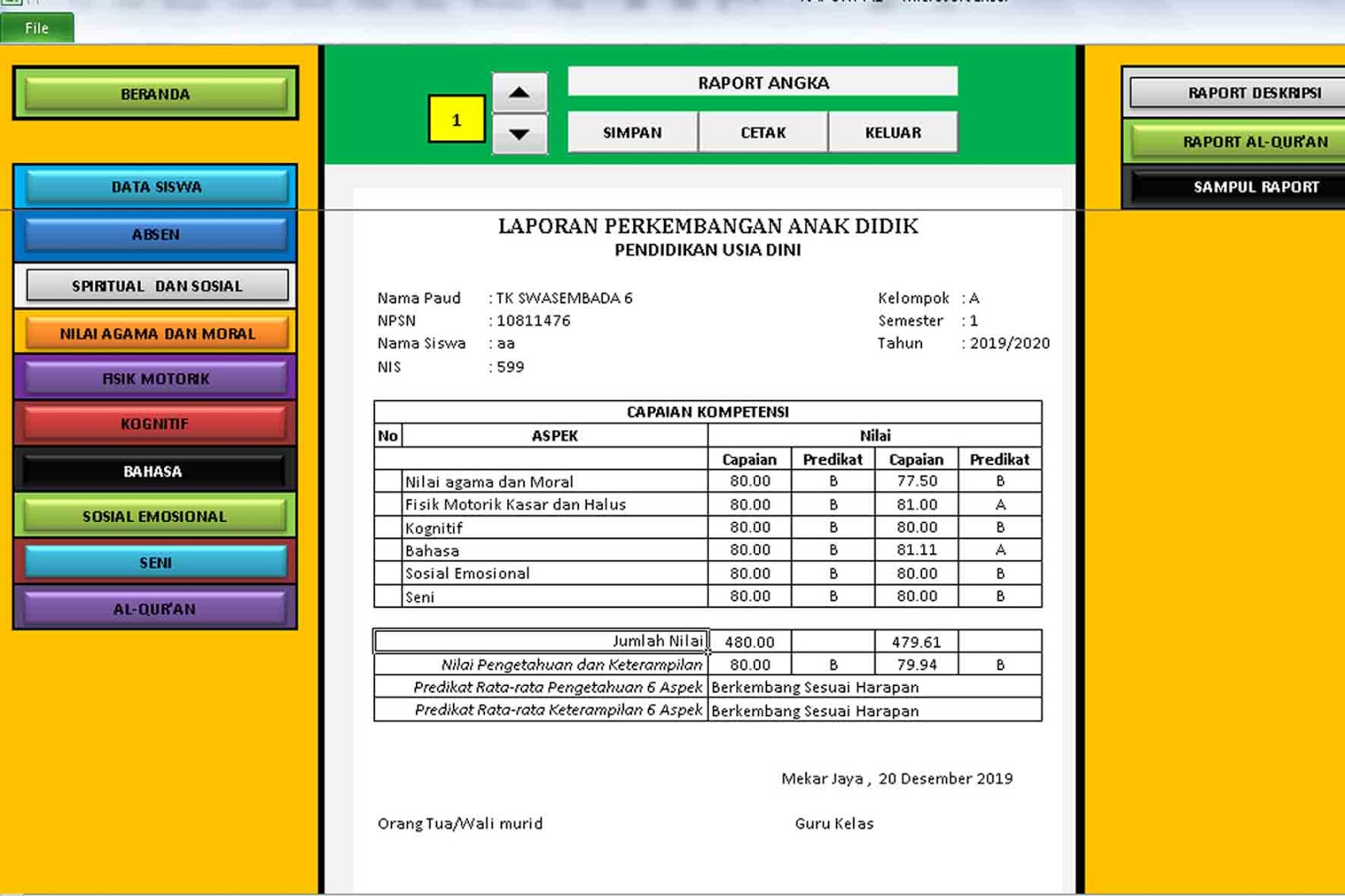 PENDIDIKAN ANAK USIA DINI RAPORT PAUD K13