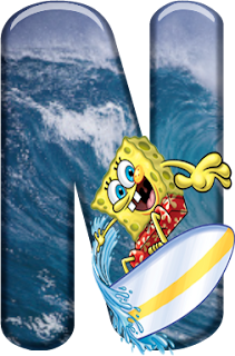 Alfabeto de Bob Esponja Haciendo Surf con Minúsculas. 