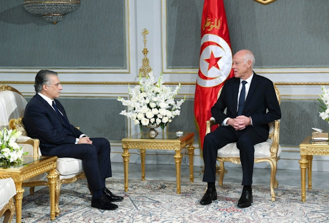 رئيس الجمهورية التونسية قيس سعيد يستقبل نبيل القروي رئيس حزب قلب تونس