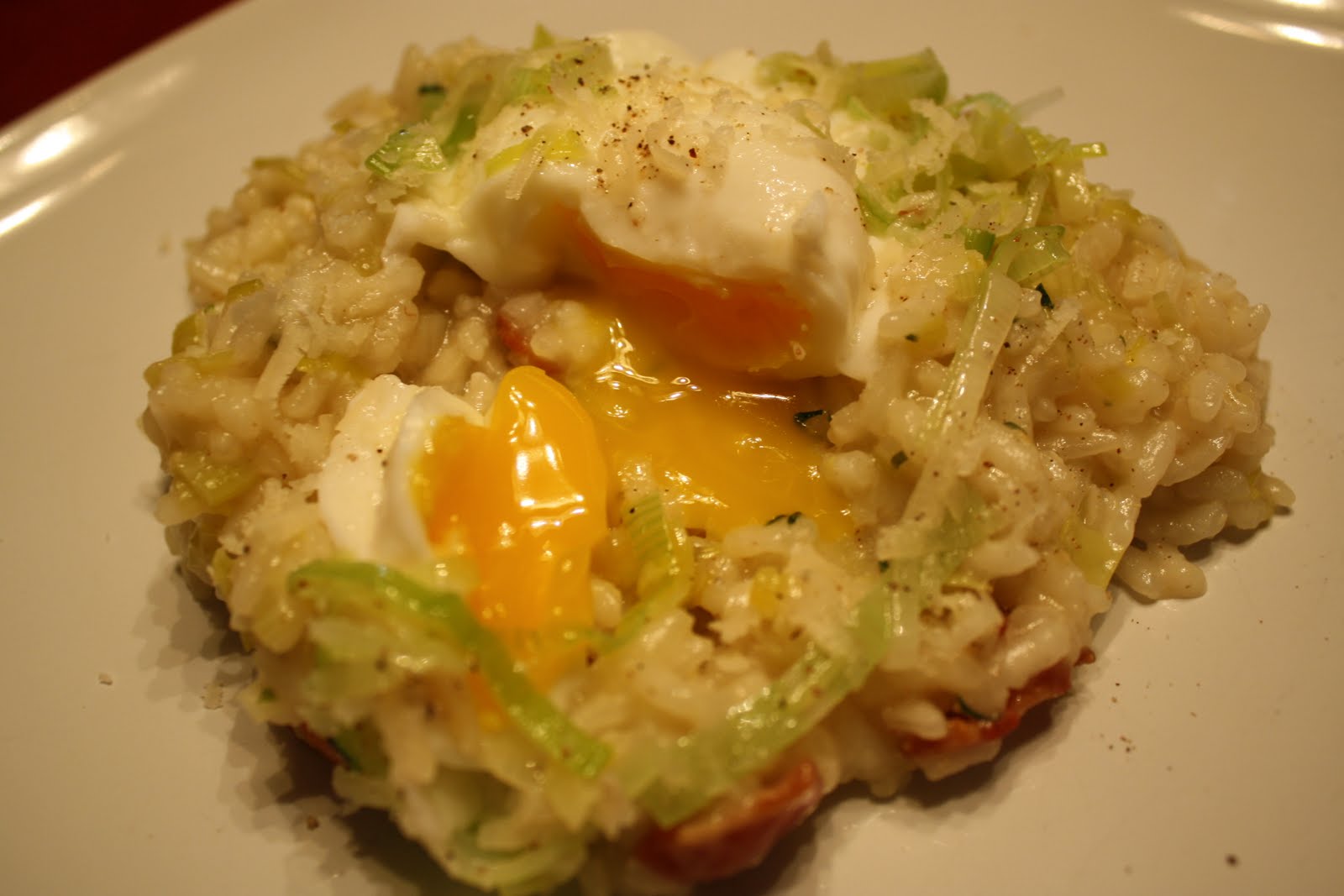 LactoseFree Girl Bacon and Leek Risotto with Poached Eggs