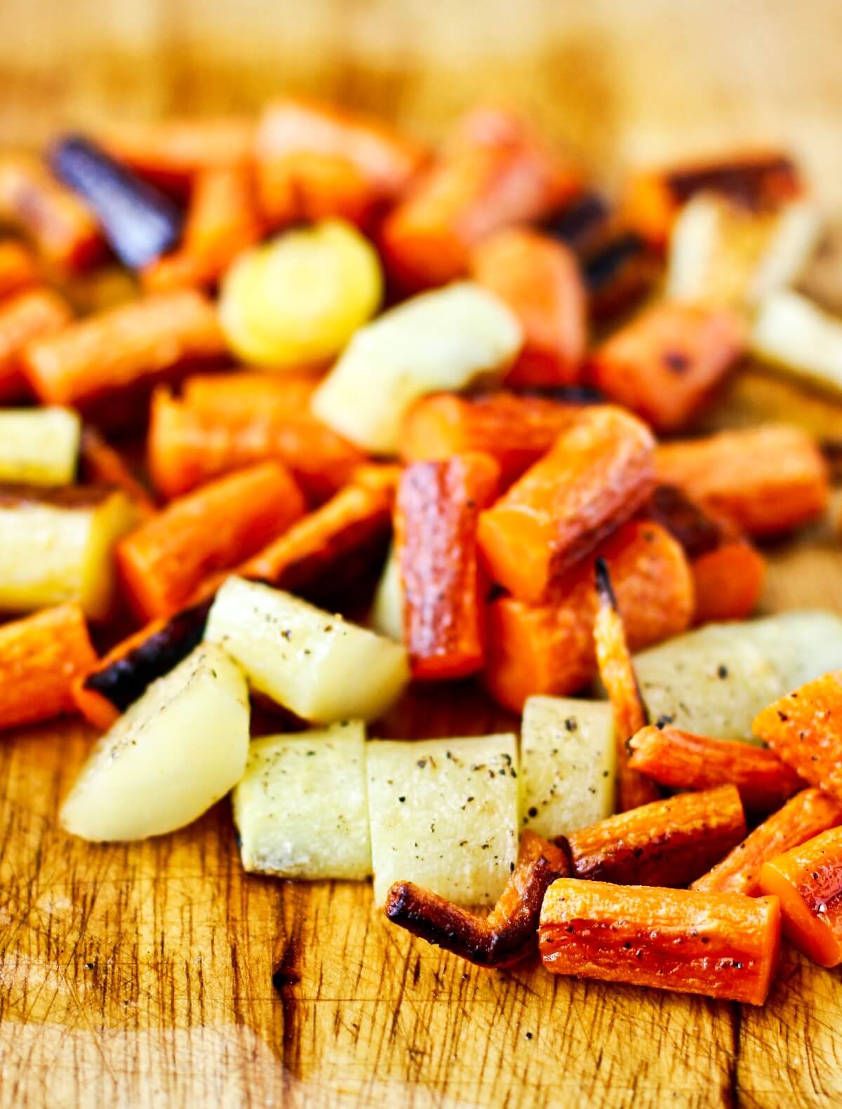 Roasted carrots in roasting pan