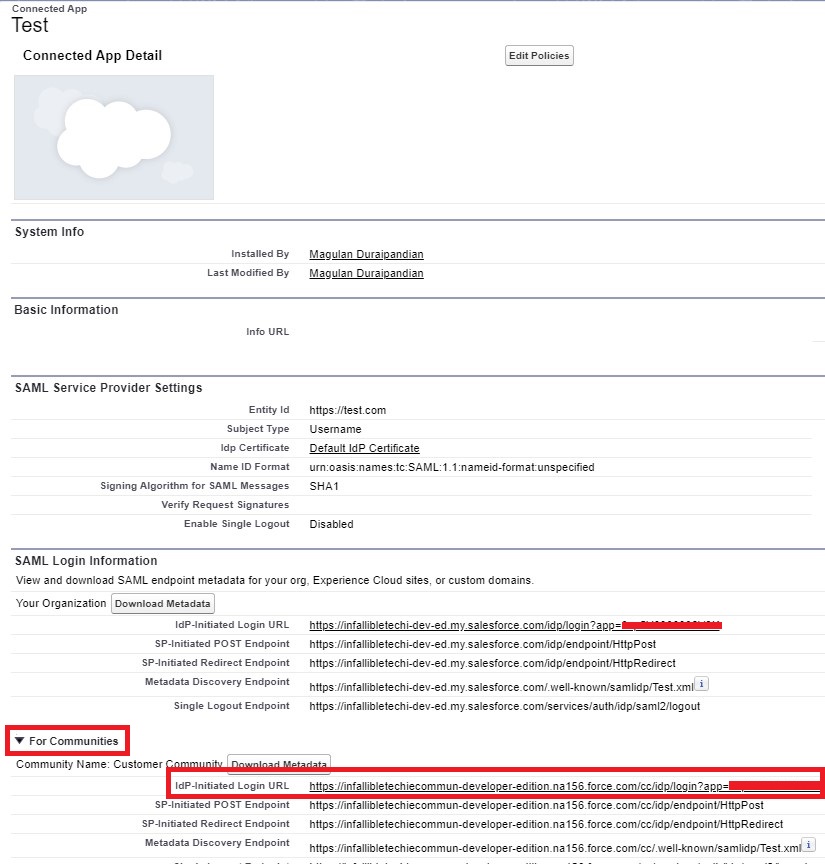 Salesforce connected app for sso not working for experiece cloud 