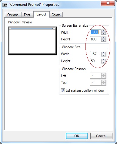 Screen Buffer Size and Window Size