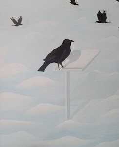 Crows on snow Haiku written by Roger Sauve.Acrylic on stretched canvas  24 " X 30"