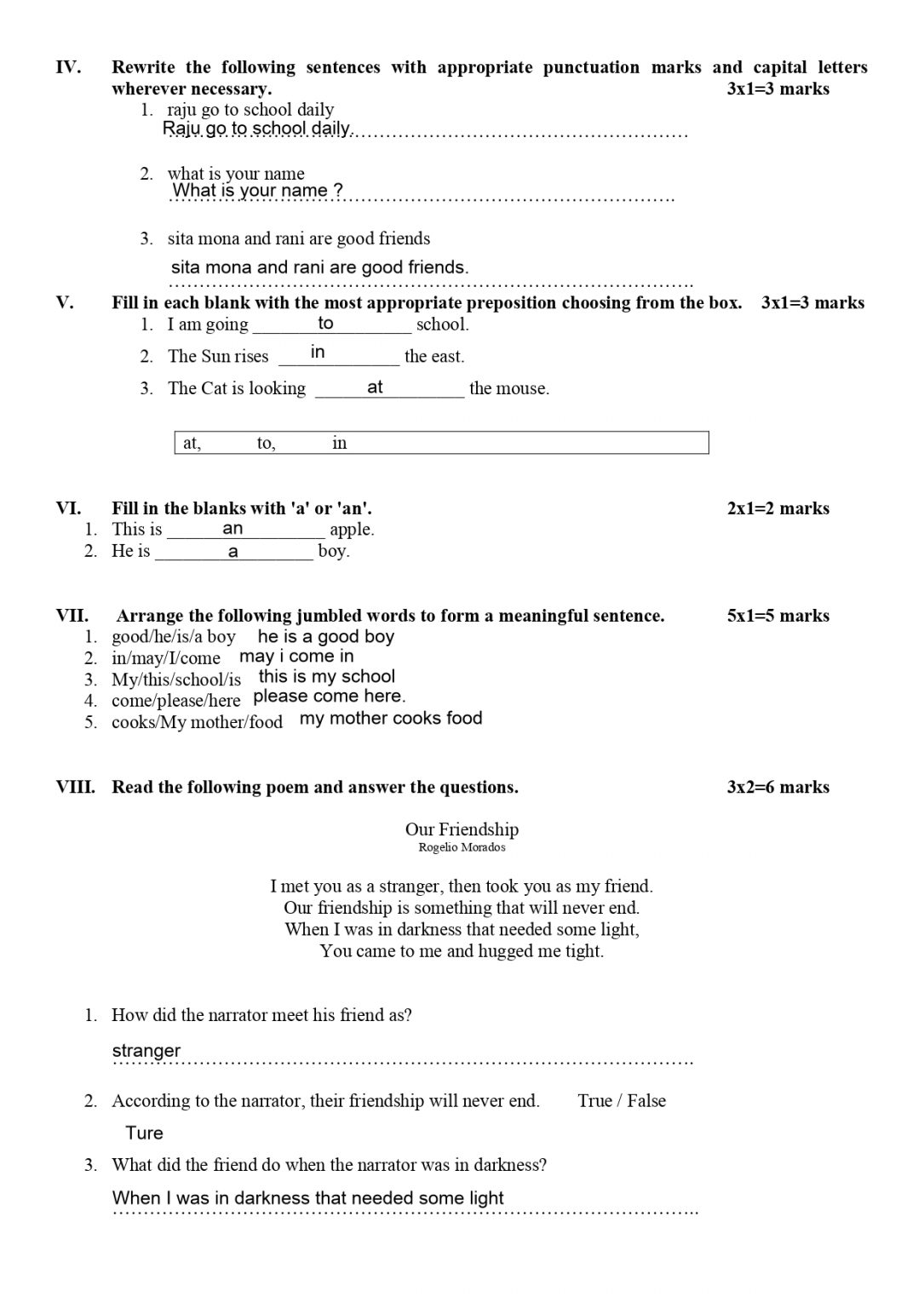 Mp Board Class 9th English Baseline Test Solution