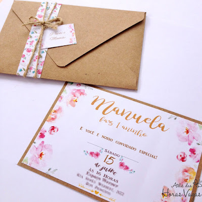 convite artesanal personalizado moderno diferente rústico estampa floral aquarelada boho casamento ou aniversário infantil 1 aninho jardim encantado papel kraft