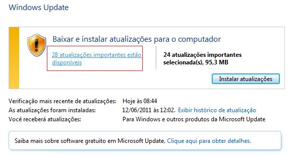 Imagem: Amostra de atualização do Windows Update.