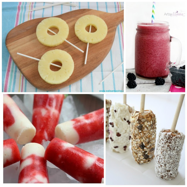 Healthy COOL treats for HOT summer days. Have a nice cold snack ready for your kids when they come in from playing outside in the summer heat. Popsicles, smoothies, frozen yogurt snacks, slushes, and more! All healthy, with loads of fresh fruit, natural ingredients, and no artificial colors.
