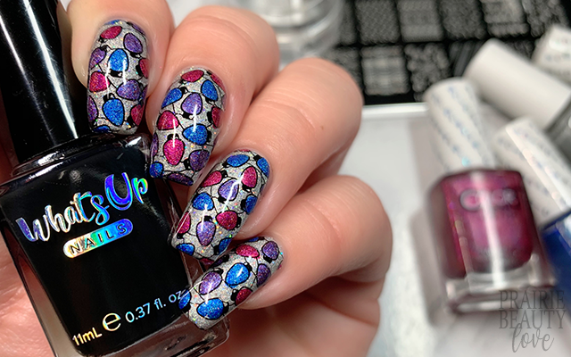 Purple And Teal Nails With Stamping Nail Art