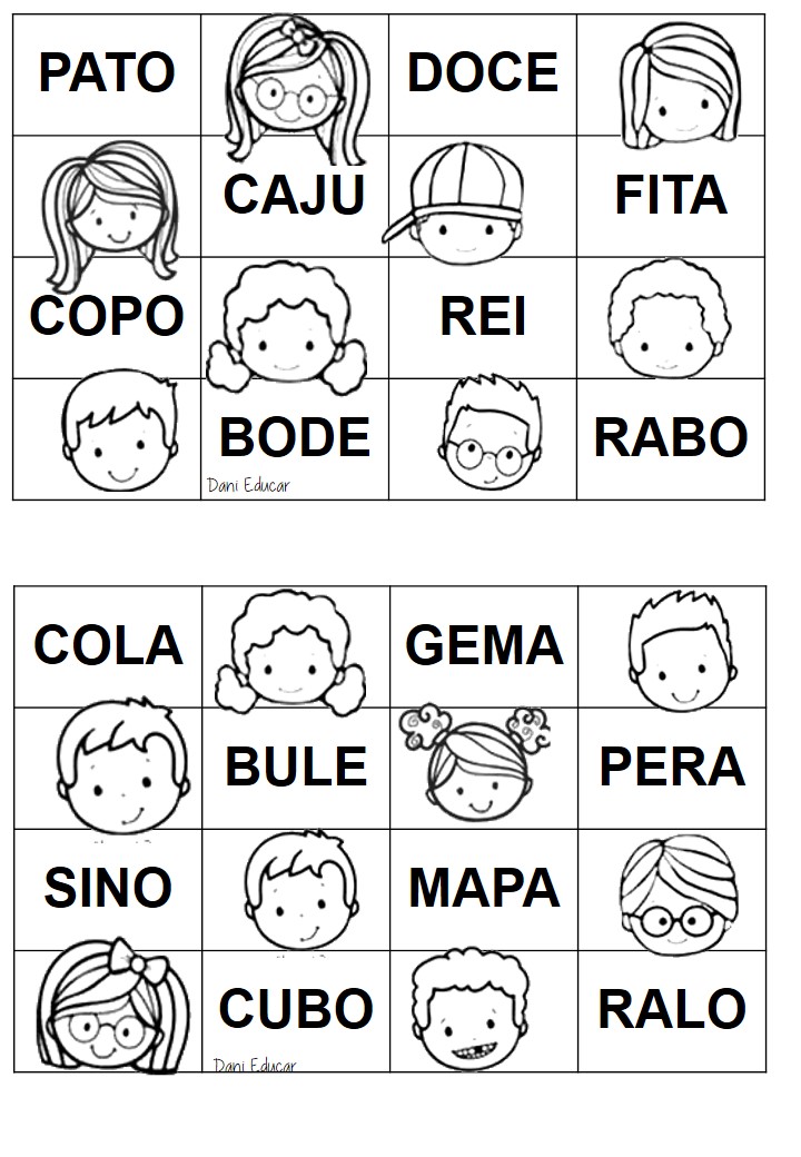 Bingo de palavras simples - Dani Educar  Palavras com 2 silabas, Palavras  simples, Bingo de palavras