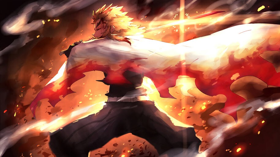 8.2033, Kyojuro Rengoku, Demon Slayer, Flame, Pillar, 4K