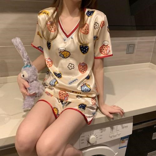 Bộ Đồ Ngủ Lụa pijama cộc tay mặc nhà cute hoạt hình họa tiết dễ thương