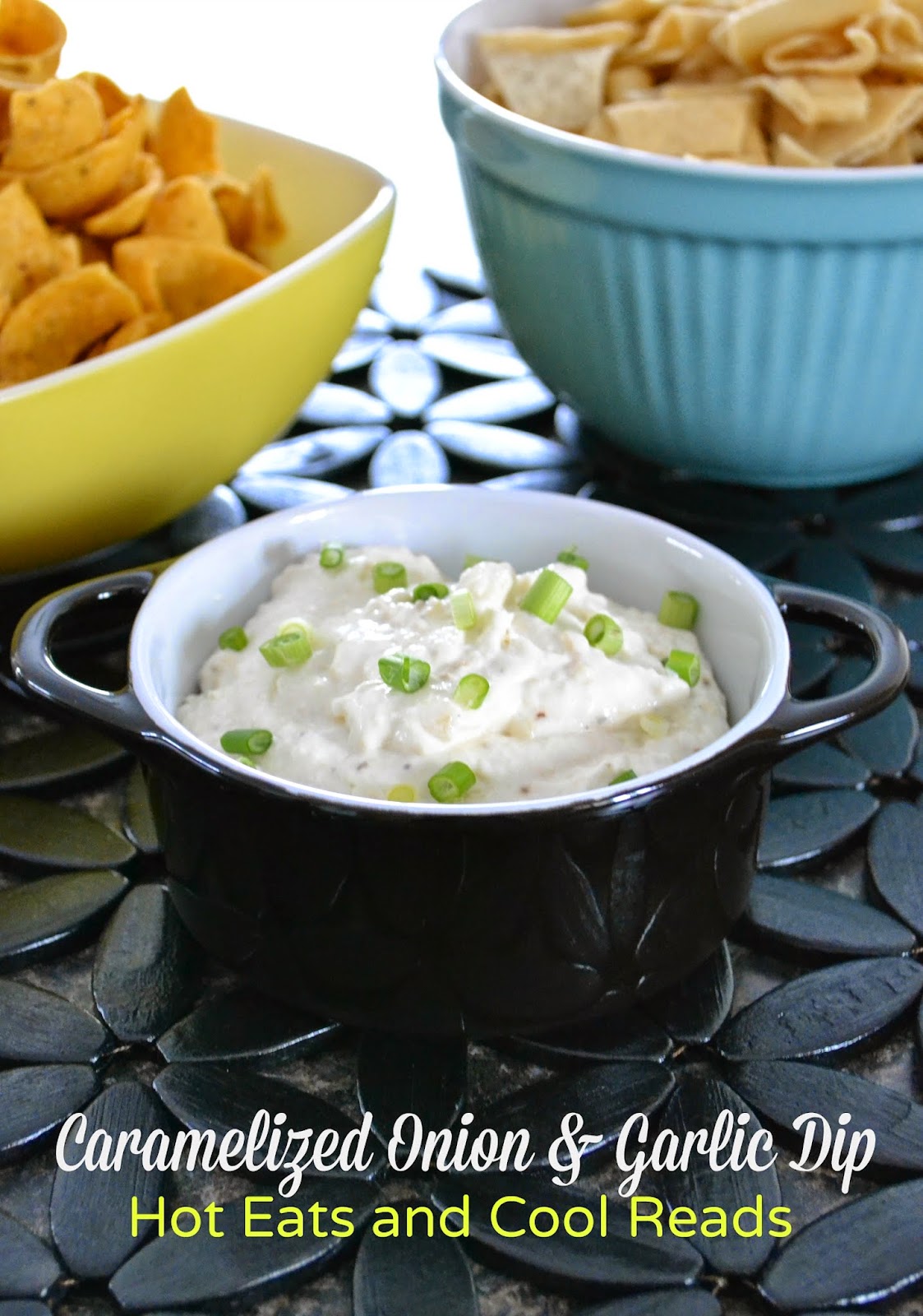 Hot Eats and Cool Reads Caramelized Onion and Garlic Chip Dip Recipe