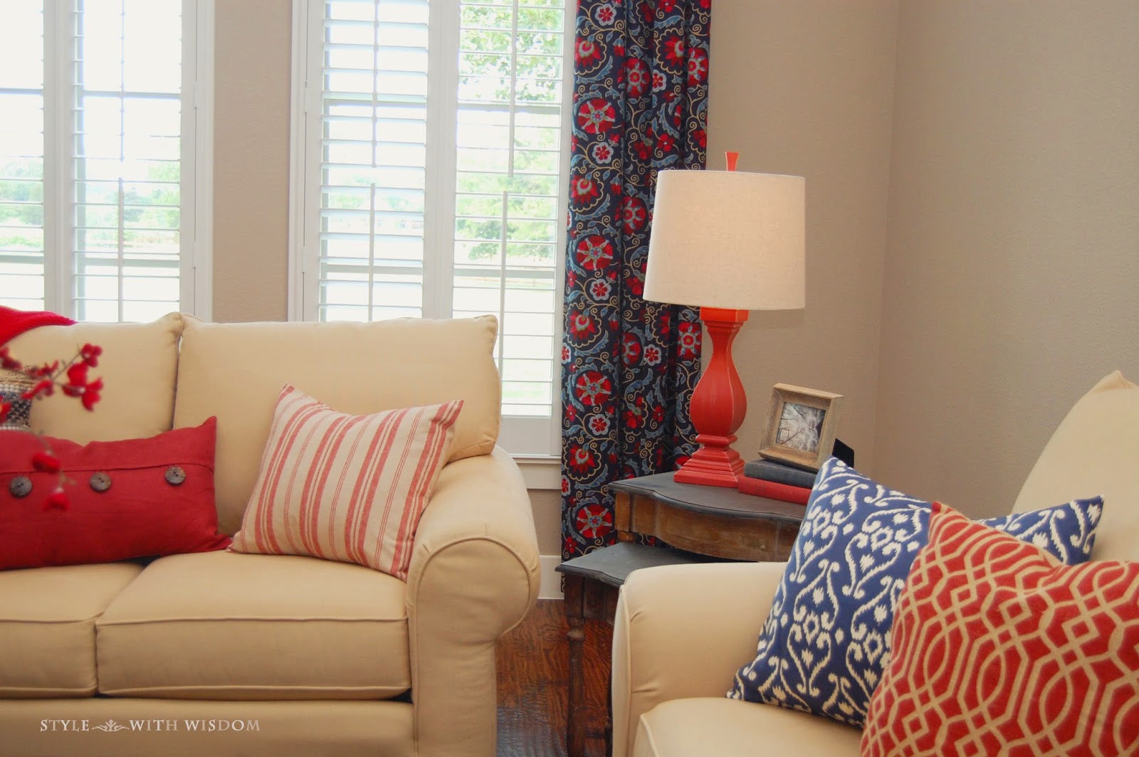 Style with Wisdom: Navy and Red Living Room