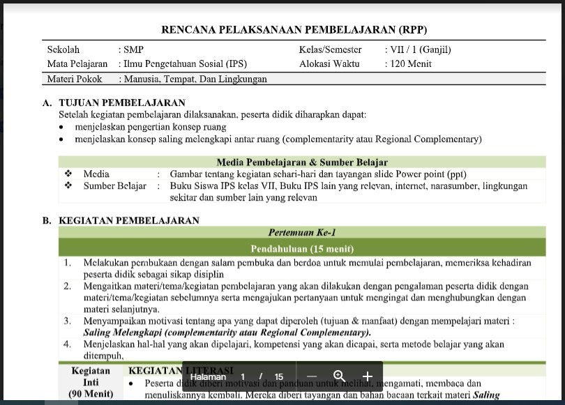 Rpp 1 Lembar Ips Kelas 7 Semester Ganjil Lengkap