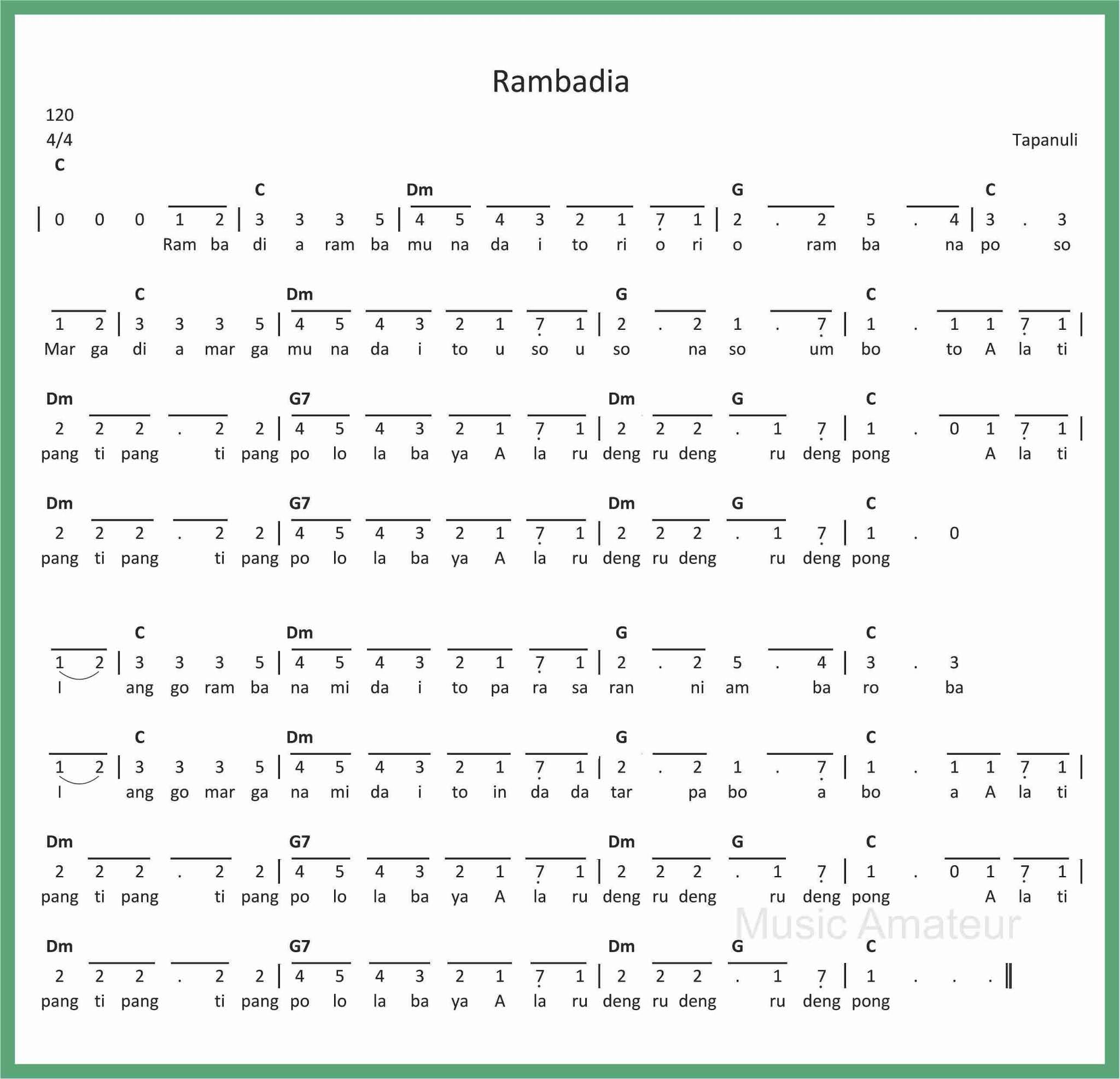 Not Angka Rambadia SEPUTAR MUSIK