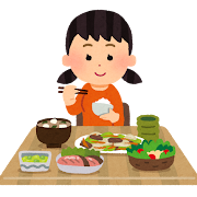 静かに食事をする子供のイラスト（女の子）