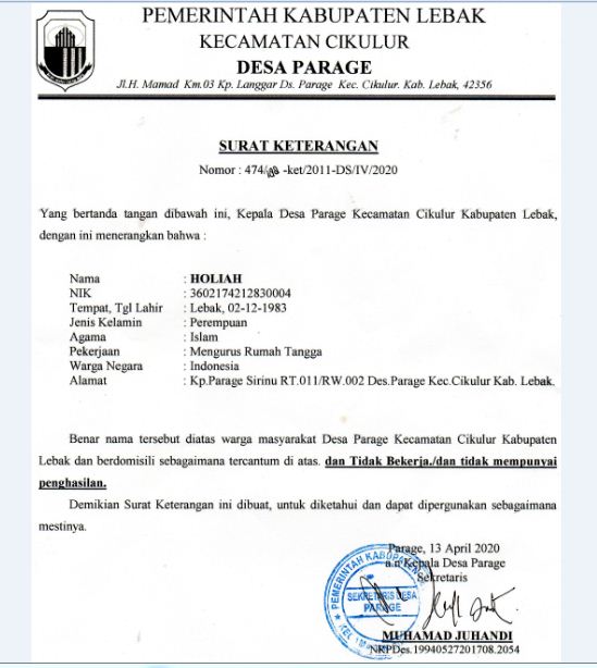 Contoh Surat Penyata Tidak Bekerja