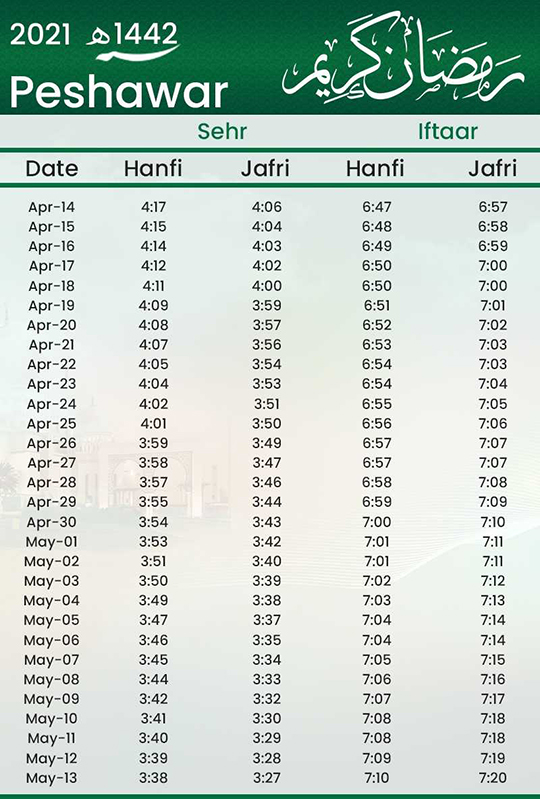 Ramadan calendar | Ramadan timetable Pakistan 2021