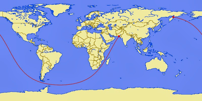 40 Maps That Will Help You Make Sense of the World - The Longest Straight Line You Can Sail on Earth (Pakistan to Kamchtatka Peninsula, Russia - 20000 miles)