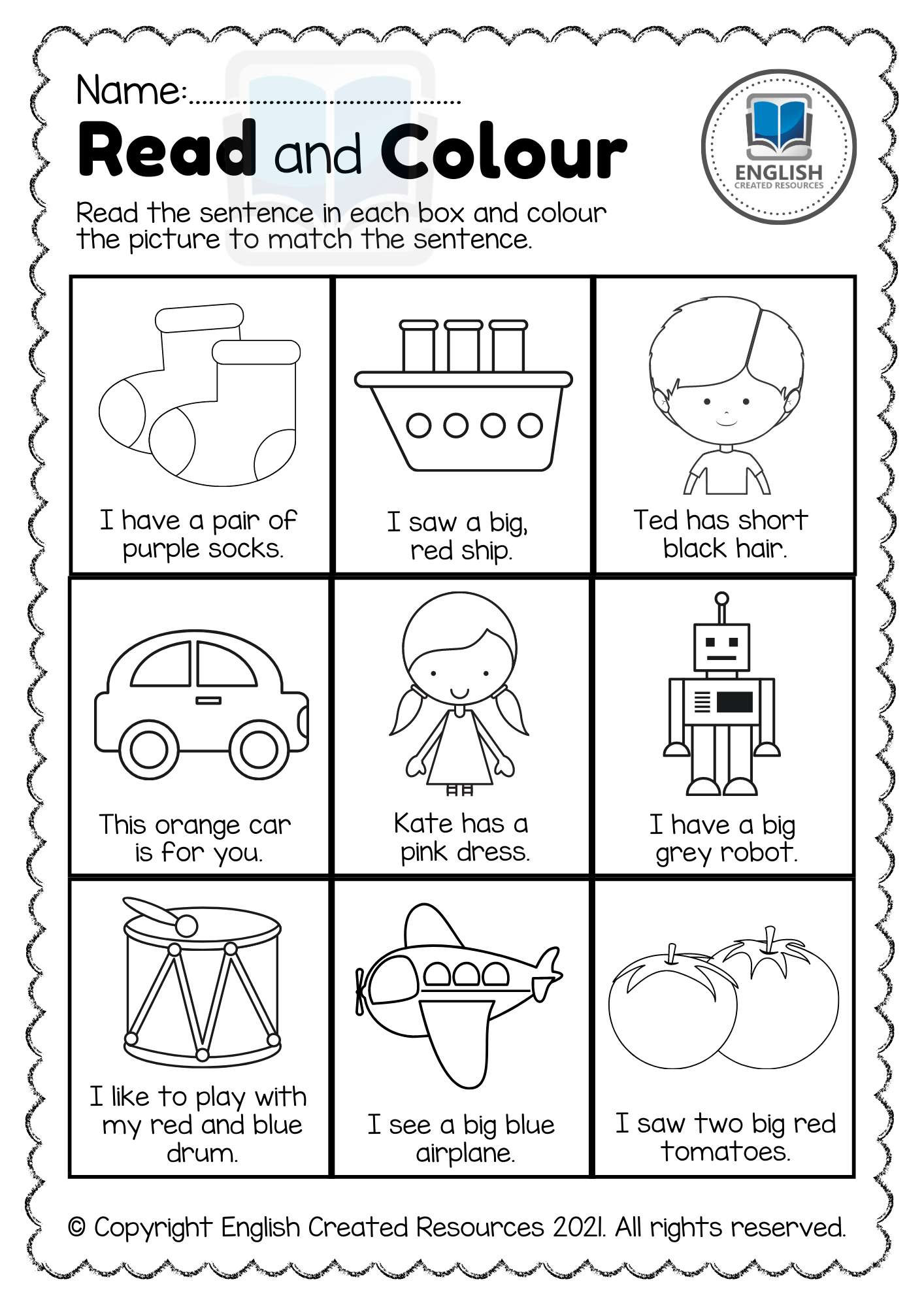 Read And Colour Worksheets Kg And Grade 1 English Created Resources