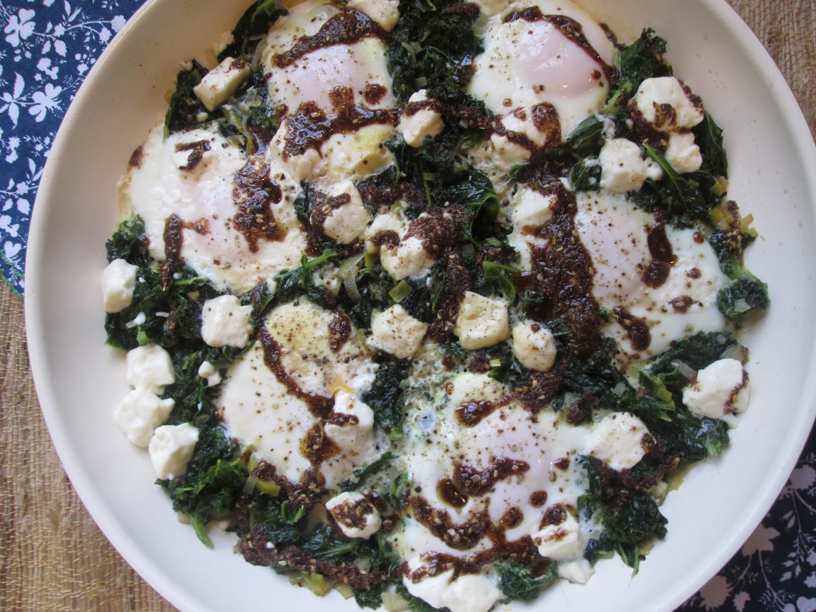Stirring the Pot Ottolenghi's Braised Eggs with Leek, Kale, Feta and Za'atar