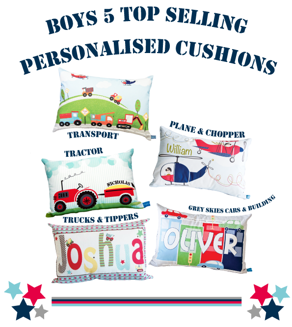 Kylie Loy My top 5, best selling boys personalised cushions