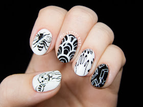 Freehand black and white nail art @chalkboardnails