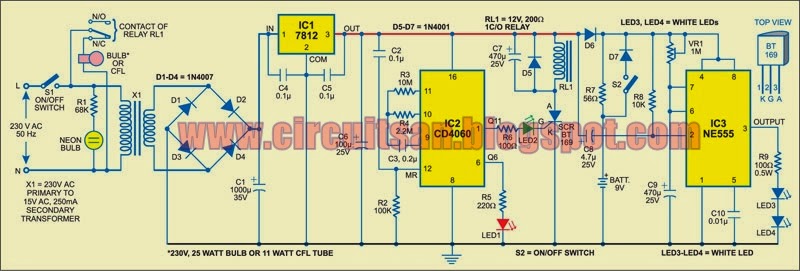 Automatic Bathroom Light with Back-up Lamp Circuit Diagram | Super