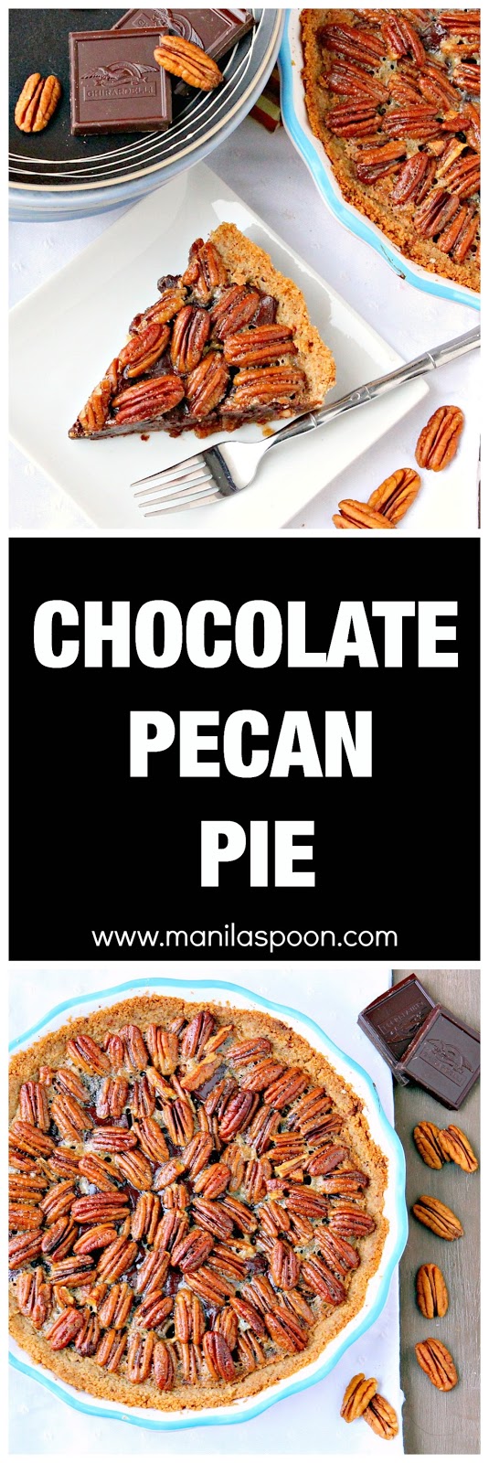 The ultimate dessert for Thanksgiving and Christmas - CHOCOLATE PECAN PIE! This is superbly yummy and looks so pretty, too! | manila spoon.com