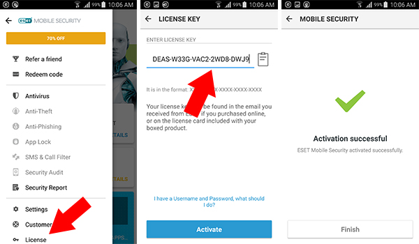 الان تكون قد حصلت على نسخة مدفوعة من تطبيق ESET Mobile Security Premium