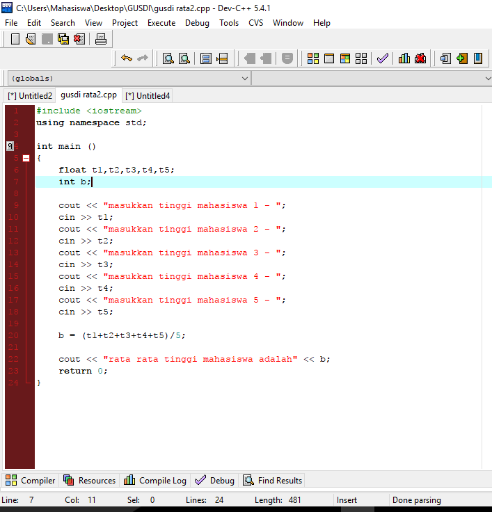contoh program C++ menghitung rata rata DONQUIXOTE